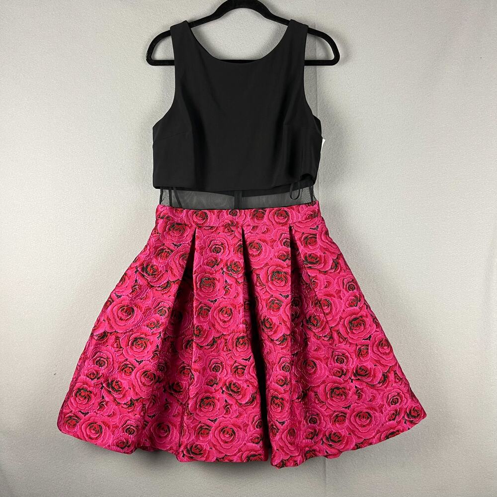 Betsy Adam Dress Womens 12 Pink Black Floral Fairy Whimsygoth Prom NEW $234